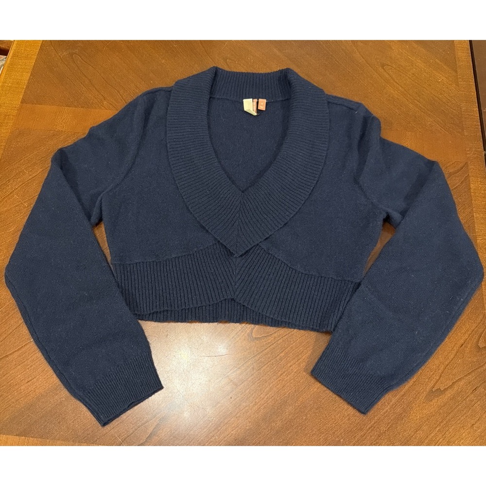 Pilcro Cashmere Sweater Womens Medium Navy Blue Cropped Shawl Collar Long Sleeve